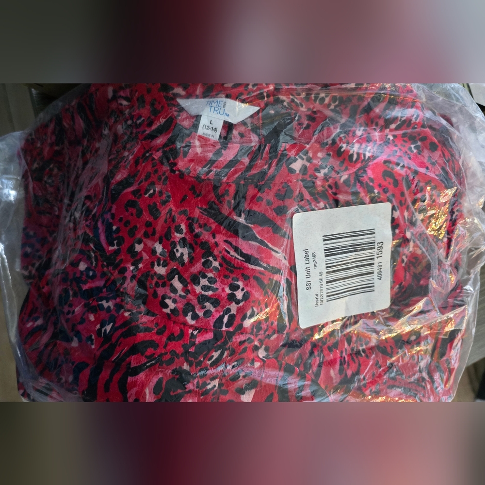 NWT Women's Time and Tru Red Abstract Print Tiered Ruffle Dress Sz L (12-14) NWT - Picture 5 of 5